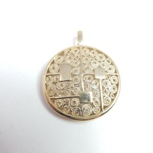 Vintage Sarah Coventry Gold Tone Modernist 70s Style Pendant, Round Geometric